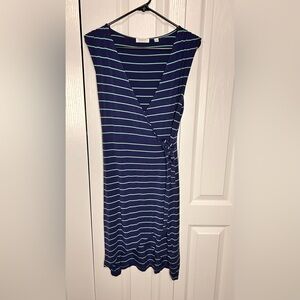 Koy Resort Women’s Blue White‎ V-Neck Short Sleeve Striped Wrap Dress SP Stretch